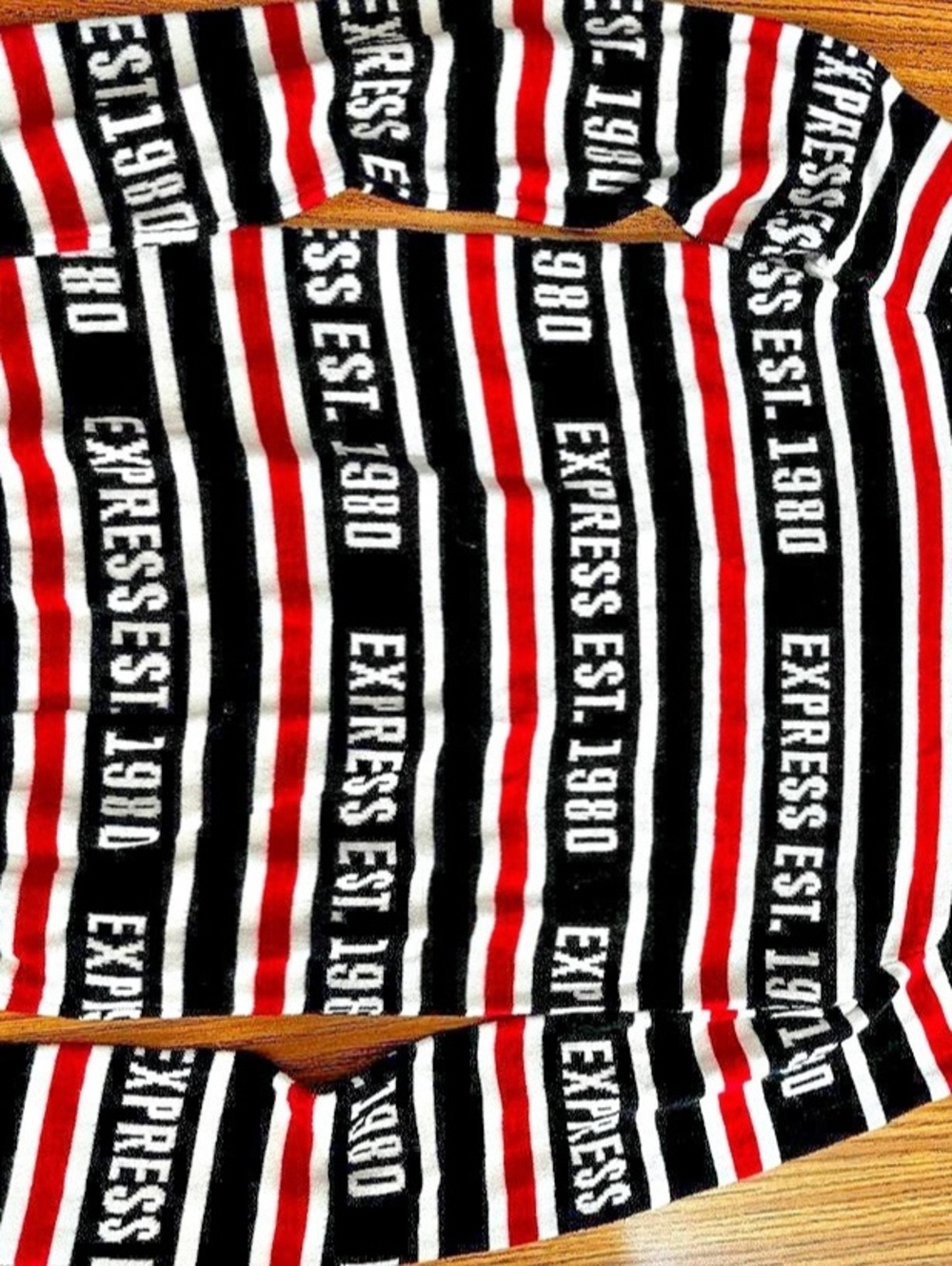 Express Striped Long Sleeve Top in Black & Red Size Medium